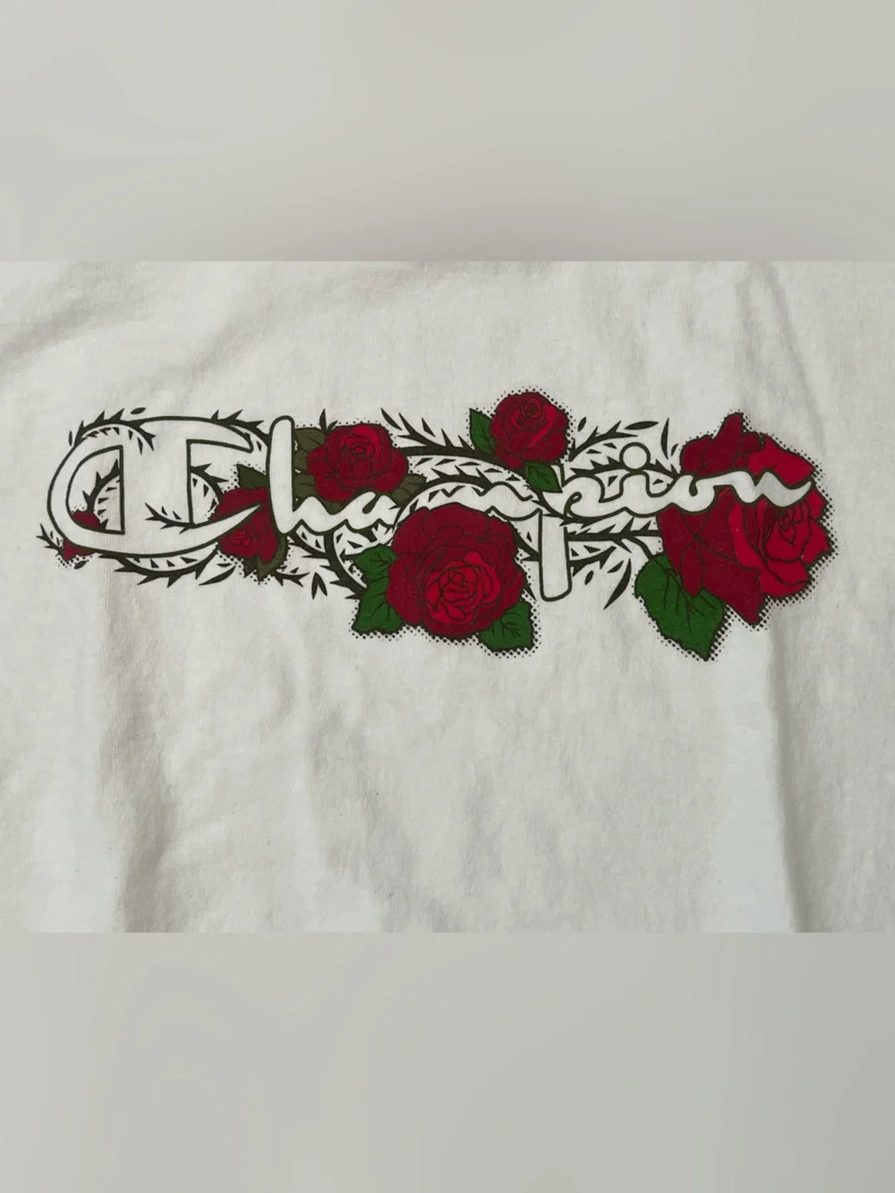 Champion Thorn Rose Graphic T Shirt Mens Size Large White Red Tee Y2K Vintage - Picture 7 of 11